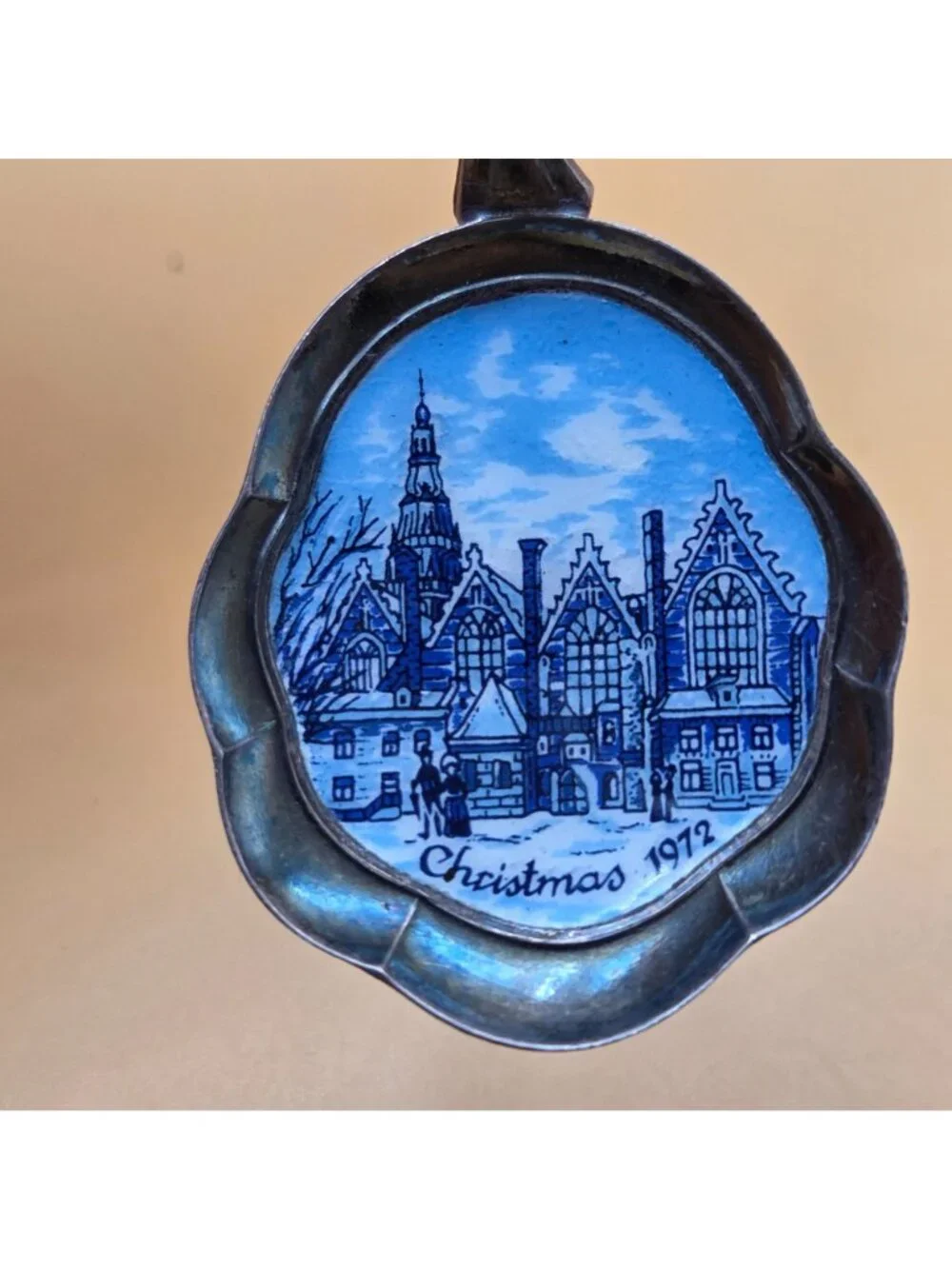 Holland Christmas 1972 Blue Enamel Village Gothic City Hall Rathaus Spoon